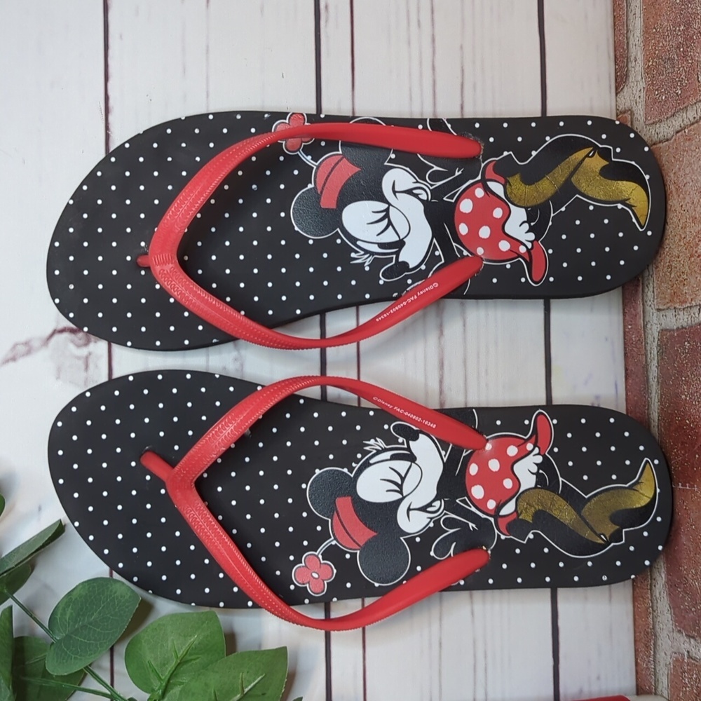 Disney Minnie Mouse Thong Flip Flop Sandals Red,‎ Black, and White Size 11 12